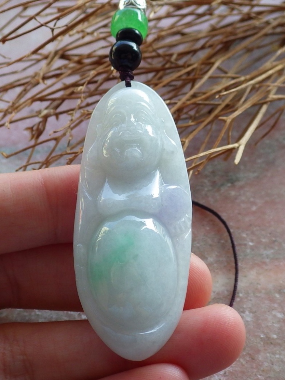 Certified Natural Myanmar Burma A Jade jadeite Happy Buddha God Pendant Necklace